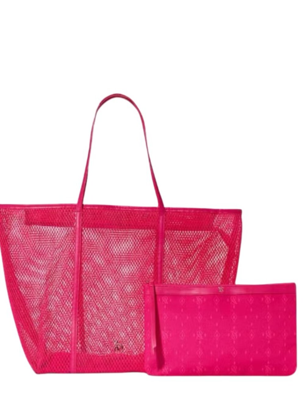 Victoria's Secret Hot Pink Mesh Tote with Matching Pouch zipper closure New XL